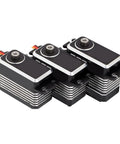 High Voltage Micro Servo Delivering Savage Sixty Kilogram Centimeter Torque With Durable Steel Gears And Weatherproof Build, three units side by side.