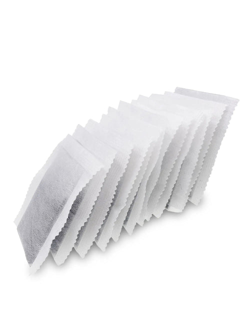 12 Pack Activated Charcoal Distiller Filters Coconut Shell Activated Carbon Filter Sachets arranged in a row