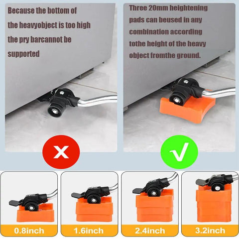 Image showing heavy furniture lifting with heightening pads and Heavy Duty Furniture Sliders With Four Wheels And 360 Degree Rotating Mover Set For Moving Sofa Bed Table And Other Big Furniture Maximum Load 1100 Lbs Non Slip Easy Glide Dolly.