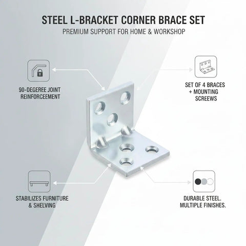 Heavy Duty 90 Degree L Bracket Set For Furniture Assembly And Shelf Support With Pre Drilled Holes And Screws Included Four Pack