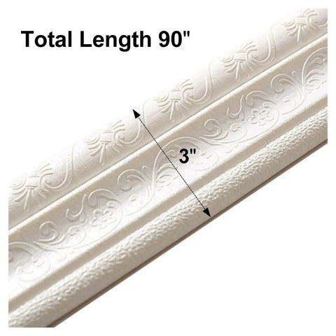Self Adhesive Flexible Foam Molding Trim 90 Inch Long By 3 Inch Wide 3D Decorative Wall Border For Home Office Hotel DIY Decor White