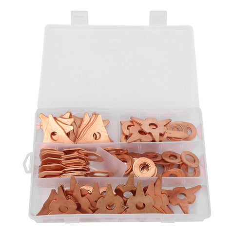 Dent Puller Ring Set For Auto Body Repair, 110 Piece Triangular And Round Pullers, Iron Copper Plated, Durable Sheet Metal Welding Kit For Car Body Panels And Bodywork, in plastic case