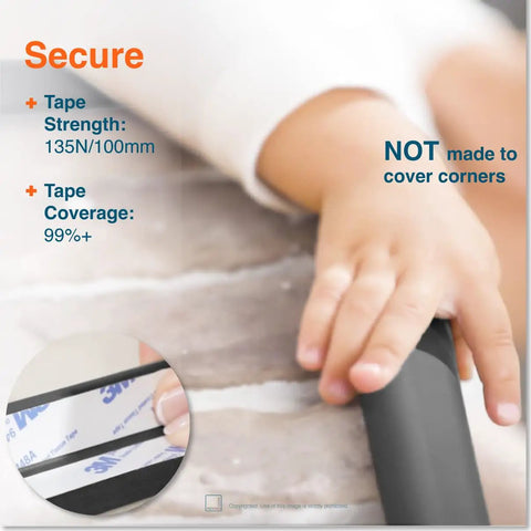 Heavy Duty Edge Protector For Baby Proofing 9Ft Edge Guards, Onyx Black foam bumper on furniture edge with child touching