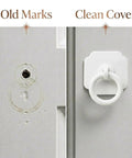 Four Pack Satin White Cabinet And Bifold Ring Pull Handles With One And Three Fifths Inch Backplate covering old marks