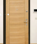 Self Closing Door Closer Automatic With 1.2 Meter Wire Length And 1.2 Millimeter Diameter Durable ABS Material shown on wood door