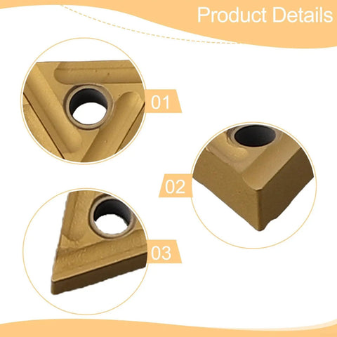 Close-up of 10 Pack TNMG160404R-S Carbide Turning Inserts for CNC, showing edges and clamping hole details