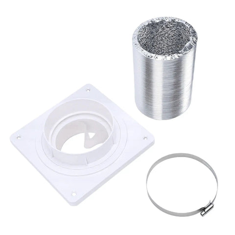 Super Cool 4 Inch Dryer Vent Connector Kit With Quick Lock Coupling And 8 Foot Flexible Foam Hose Plus Rotating Wall Plate Flange For Easy Laundry Room Or Bathroom Exhaust Setup And Lint Cleaning Maintenance, 4 inch kit with hose and wall flange