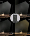 Eye Care LED Desk Lamp With 27 Recessed LEDs, 5 Brightness Levels, showing different lighting modes and settings for reading, study, relax, sleep