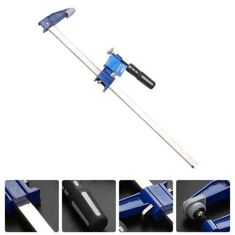 Professional Grade Eighteen Inch F Clamp Boasts A Smooth Quick Release Lever for tight grip on wood and steel.