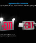LED Exit Sign With Battery Backup And Emergency Lights, Dual Face, Red Letter, Two Adjustable LED Heads, UL Listed, wall mount