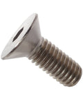 Close-up of 2-1/2 Inch 5/16-18 Flat Head Socket Cap Screw with Allen Drive 18-8 Stainless Steel Full Thread