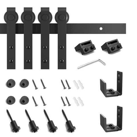 5Ft Mini Double Door Barn Door Hardware Kit For TV Stands And Cabinets Durable Black Steel Track with hardware components