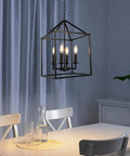 Farmhouse Black Pendant Light Lantern Chandelier For Kitchen Island Foyer Dining Room And Hallway Industrial Style Four Light Fixture With E12 Sockets Measures 17 By Eleven Point Eight Inches No Glass To Clean And Easy Ceiling Mount over dining table