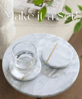 Adjustable Height Marble Drink Table With White Marble Top And Antique Brass Pedestal, includes two coasters on table