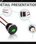 4 Pack 12V Green LED Arrow Indicator Lights Waterproof Metal Housing for Cars Trucks and Motorcycles High Brightness Turn Signal Indicators Durable Dash Lights Easy Install 12mm threaded black housing with green arrow, red and black wires