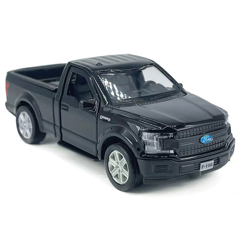 1/36 Scale Diecast Pickup Truck With Trailer And Horse Transporter Open Doors Farm Rig, black metal toy car for kids.