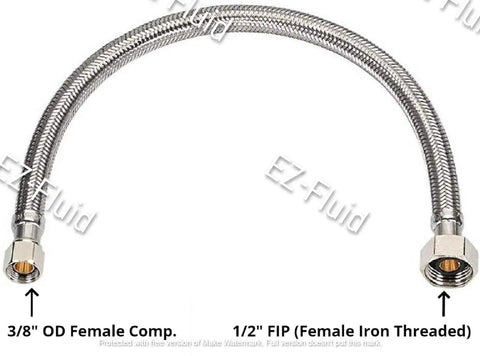 Stainless Steel Braided Faucet Water Supply Line 20 Inch 1/2 FIP to 3/8 Compression LF Brass Nuts connector