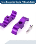 Premium AN10 Hose Separator Clamp Set Purple Anodized Aluminum dual tube line organizers with fitting adapter and bolt.