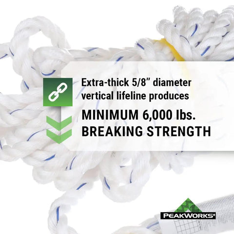 Heavy Duty Vertical Lifeline With Five Eighth Inch Polysteel Rope And Snap Hook For Industrial Construction Roofing And Recreation Use