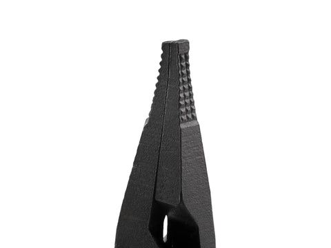 Close-up of serrated jaw tips on 9 Inch Lock Ring Pliers For Installing And Removing External Retaining Rings With Flat Tips Heavy Duty.