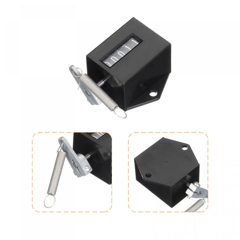 Manual Tally Counter With Spring, 5 Digit Hand Pull Counter, durable metal build, multiple angles showing mechanical stroke clicker.