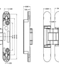 Technical diagram of 3 Way Adjustable Concealed Door Hinge For Cabinets And Interior Doors HES3D-120, showing dimensions and components.