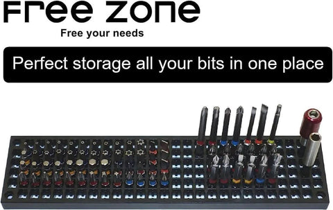 Four Piece Bit Organizer Set With 158 Hole Bit Storage For Quarter Inch Hex Bits on pegboard system