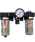 Front view of Three Unit FRL Air Treatment Workhorse For Pneumatic Systems, Filter Regulator Lubricator Assembly Keeps Moisture And Dust Out