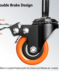 Side view of heavy-duty 2-inch caster wheel with orange polyurethane wheel, threaded stem and dual brake