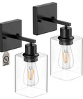 Black Wall Sconces Set of Two Farmhouse Rustic Bathroom Sconces With Glass Shade Modern UL Listed Vanity Lights for Hallway and Powder Room Hardwired Indoor Wall Lamps