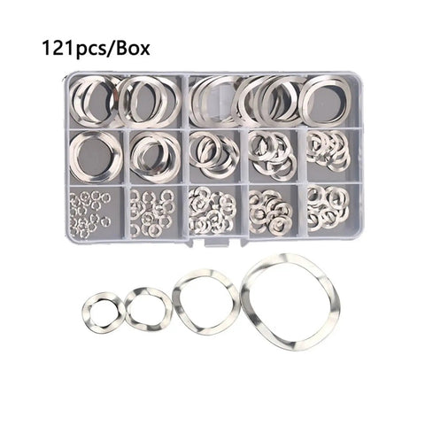 Heavy-Duty Wave Washer Set 304 A2 Stainless Steel Three-Wave Spring Washers Assortment Kit M3 To M27 For Screws And Bolts DIY Ready For Home Shop Factory Maintenance Outdoor Projects, 121pcs box