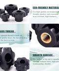 32Pcs Seven Star Through Hole Knob Set With M4 M6 M8 M10 Female Thread Clamping Knobs, black plastic, eco-friendly materials, close-up of brass thread