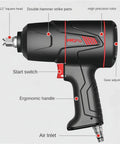 Shop Grade Impact Pneumatic Wrench Delivers Serious Torque And Knockout Punch For Garage Pros with ergonomic handle and adjustable gear.