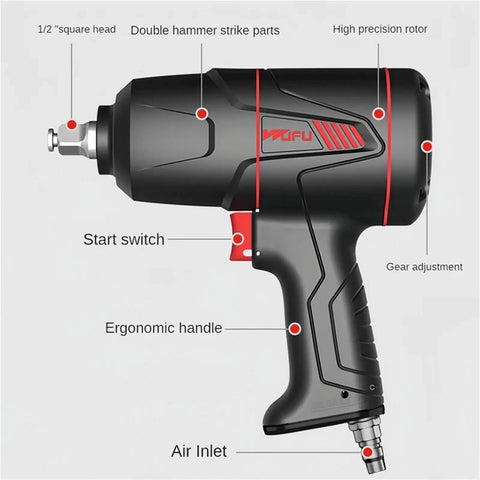 Shop Grade Impact Pneumatic Wrench Delivers Serious Torque And Knockout Punch For Garage Pros with ergonomic handle and adjustable gear.