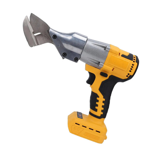 Topincn Cordless Electric Metal Shears With 360 Degree Rotating Head And Variable Speed For Cutting Stainless Steel, Iron, Leather, Carpet, And Cardboard side view showing blades and ergonomic handle.