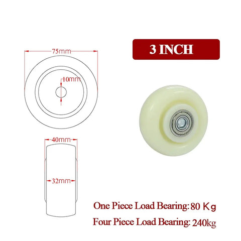 Diagram and side view of 3-inch nylon caster wheel from 4 Pack Beefy Nylon Caster Wheels For Industrial Use 2 3 4 5 Inch Sliding Swivel Furniture Casters Replacement For Moving Chairs Durable Quiet Roll For Office Home Workshop.