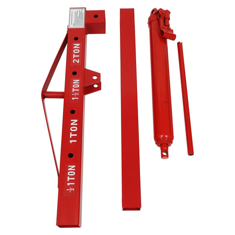 Heavy Duty Folding Hydraulic Engine Crane Hoist, 2 Ton Cherry Picker Rig parts in red showing lifting components and accessories.