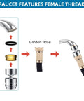 Sink Faucet To Garden Hose Adapter With 360 Degree Swivel Chrome Finish, 55 64 Inch Female Thread To Three Quarter Inch Male Hose Thread on faucet and hose