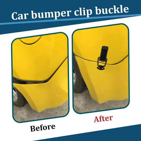 Before and after of yellow bumper using Universal Car Bumper Clips 2 Pack, Quick Release Security Hook Lock Hasp Kit on a car