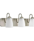 Gather Collection Three Light Bath Vanity Light With Etched Glass Shades In Brushed Nickel Finish For A Spa Vibe Coastal Modern And Transitional Bathrooms