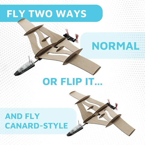 StarFlux Dual Flight Balsa Wood RC Airplane Kit Build Fly And Flip Between Normal Stable Mode And Canard Agile Mode image.