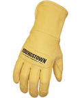 Leather Utility Plus Double Layer Long Cuff Work Gloves For Men Arc Rated Goat Leather Construction Tan Brown Large Size