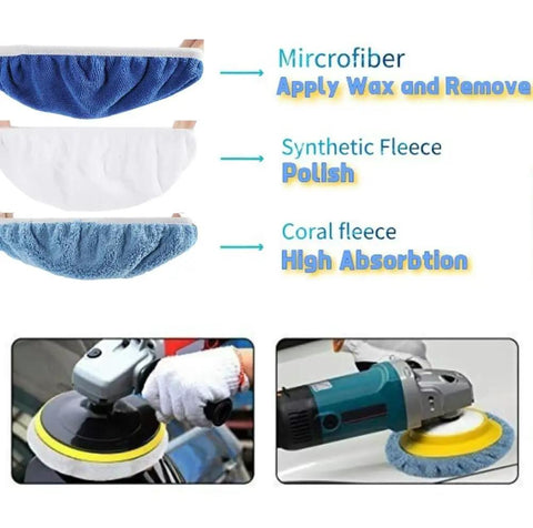 9 To 10 Inch Buffer Waxer Bonnet Set Polishing Pads Kit With Microfiber Coral Fleece And Woolen For Orbital Polisher use