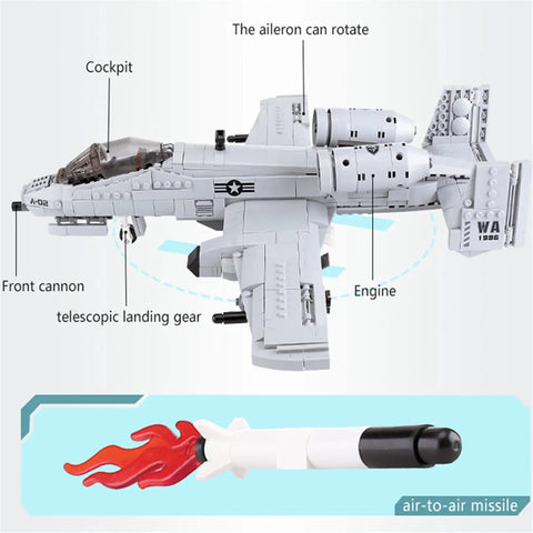 A10 Warthog Plane Building Toy Set With 961 Pieces For Adults And Teens Realistic Fighter Jet Building Blocks with cockpit and missile
