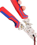 Close-up of 13-In-1 Foldable Wire Stripper With Voltage Tester Electric Cable Cutter Scissors gripping a wire.