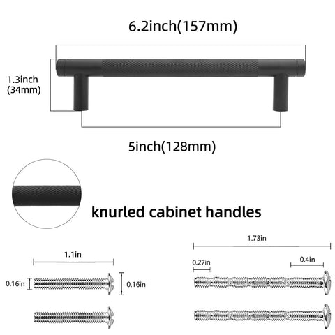 10 Pack 5 Inch Matte Black Kitchen Cabinet Handles Knurled Cabinet Pulls For Cabinets And Drawers Durable Metal Construction