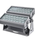 144w Led Flood Lights Outdoor Stadium And Field Illumination Waterproof Weatherproof Spotlights With Adjustable Angle For Backyards Serving Badass Coverage Night After Night showing two-light design with clear lenses and gray housing.