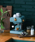 Retro Semi Automatic Coffee Machine For Home Use With Built In Milk Frother Espresso Pump 850W 110 240 Volts Compact Barista Ready Kitchen Gadget.