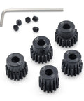 Beefed Up 32P Pinion Gear Set For RC Cars 15T 16T 17T 18T 19T With 5mm Bore Metal Construction shown with screws and tool