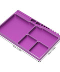 Purple magnetic aluminum screw tray with compartments for RC repairs holds screws nuts washers, ideal for vehicles and tools.